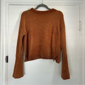 Melrose and Market Burnt Orange Chenille Mock Turtleneck Bell Sleeve Sweater